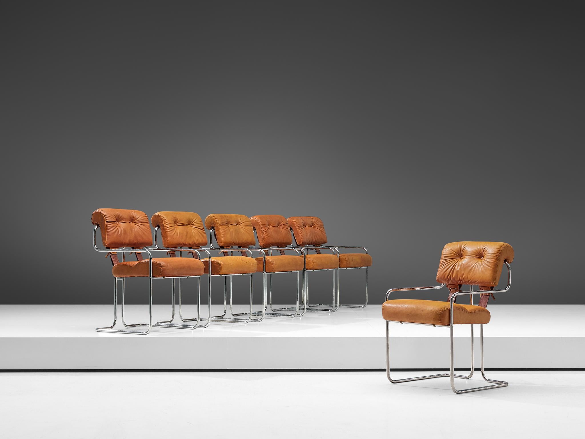 Mid-Century Modern Guido Faleschini Set of Six 'Tucroma' Chairs in Cognac Leather