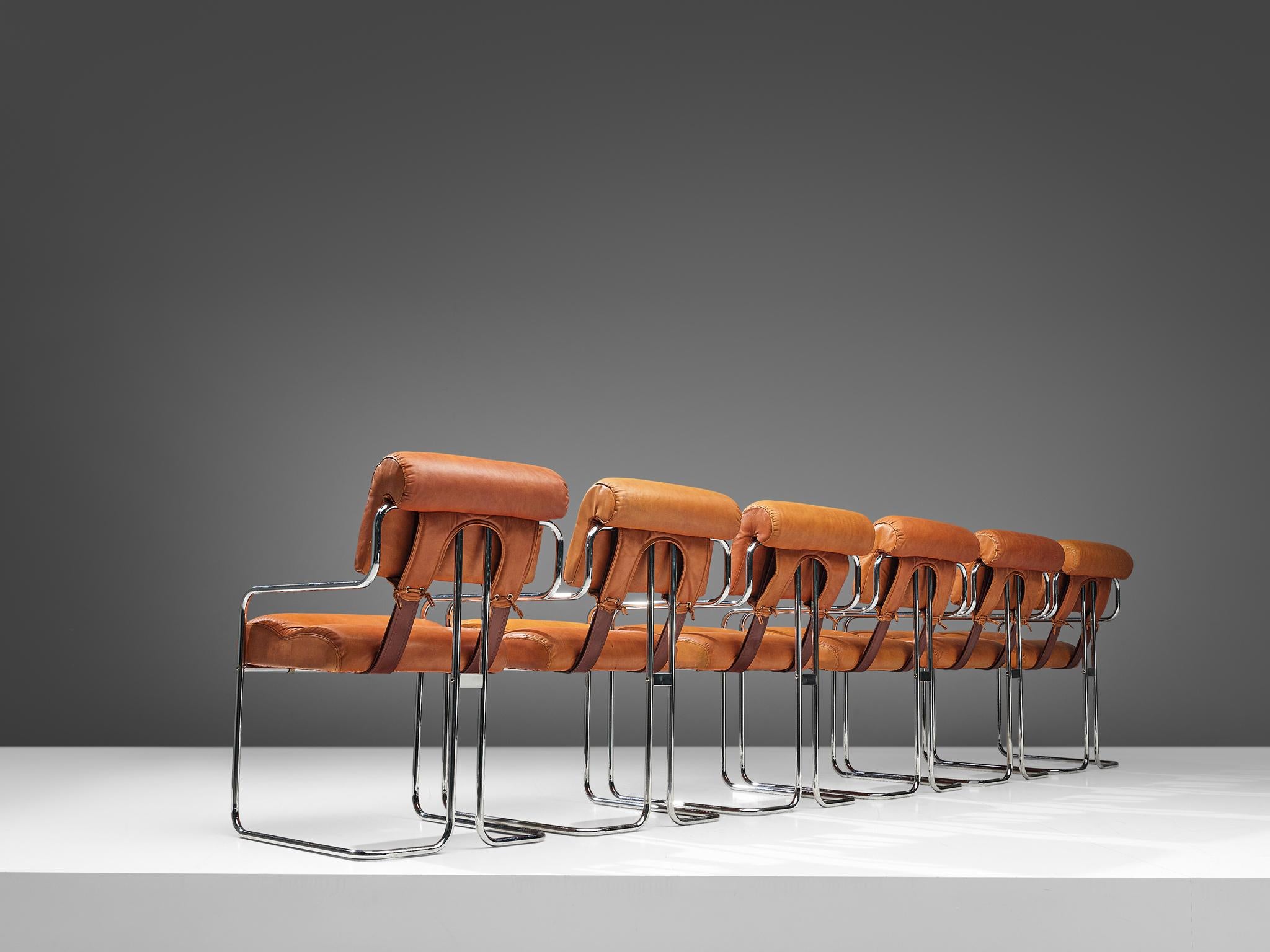 Italian Guido Faleschini Set of Six 'Tucroma' Chairs in Cognac Leather