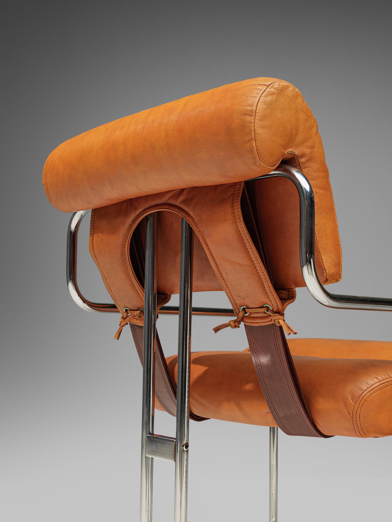 Metal Guido Faleschini Set of Six 'Tucroma' Chairs in Cognac Leather