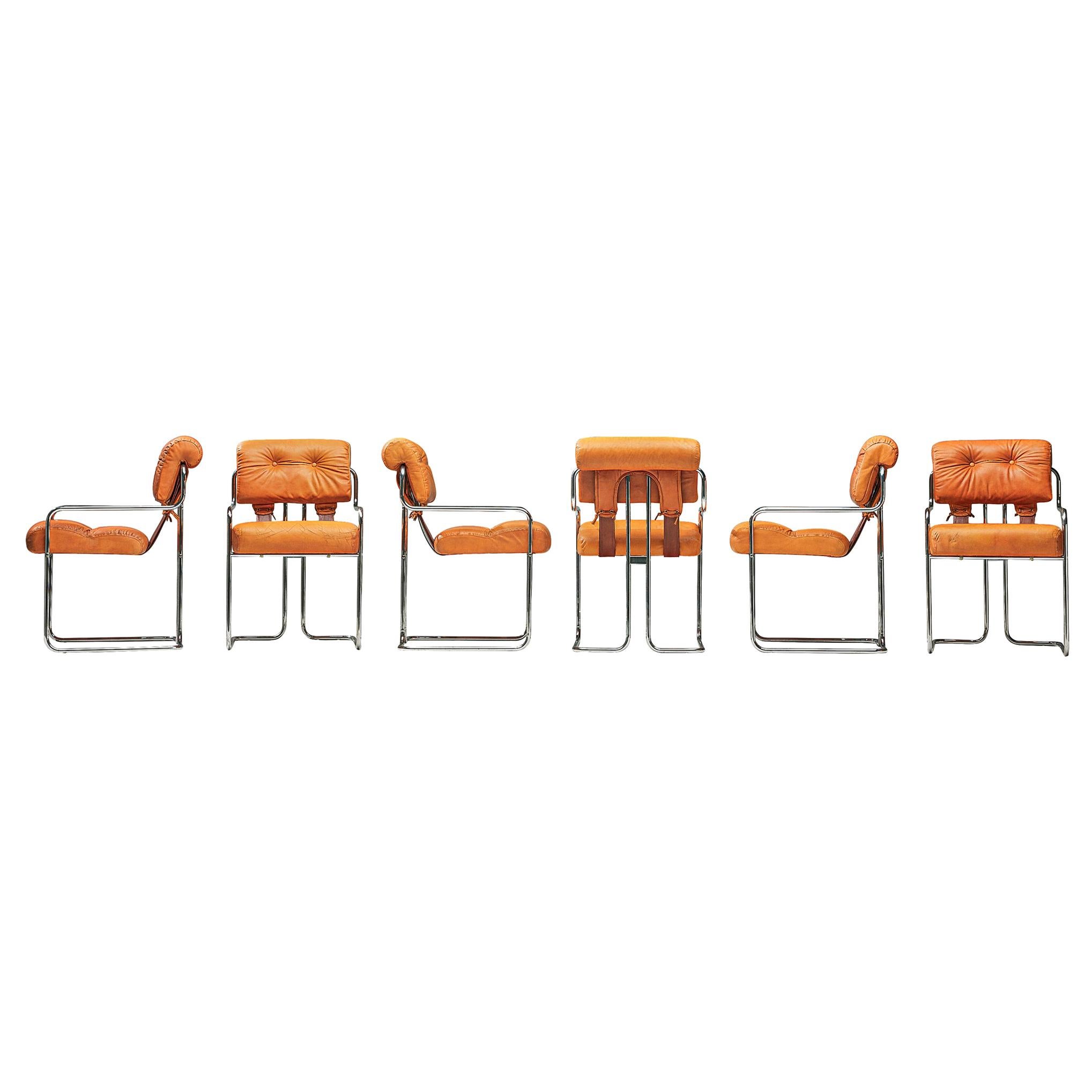 Guido Faleschini Set of Six 'Tucroma' Chairs in Cognac Leather
