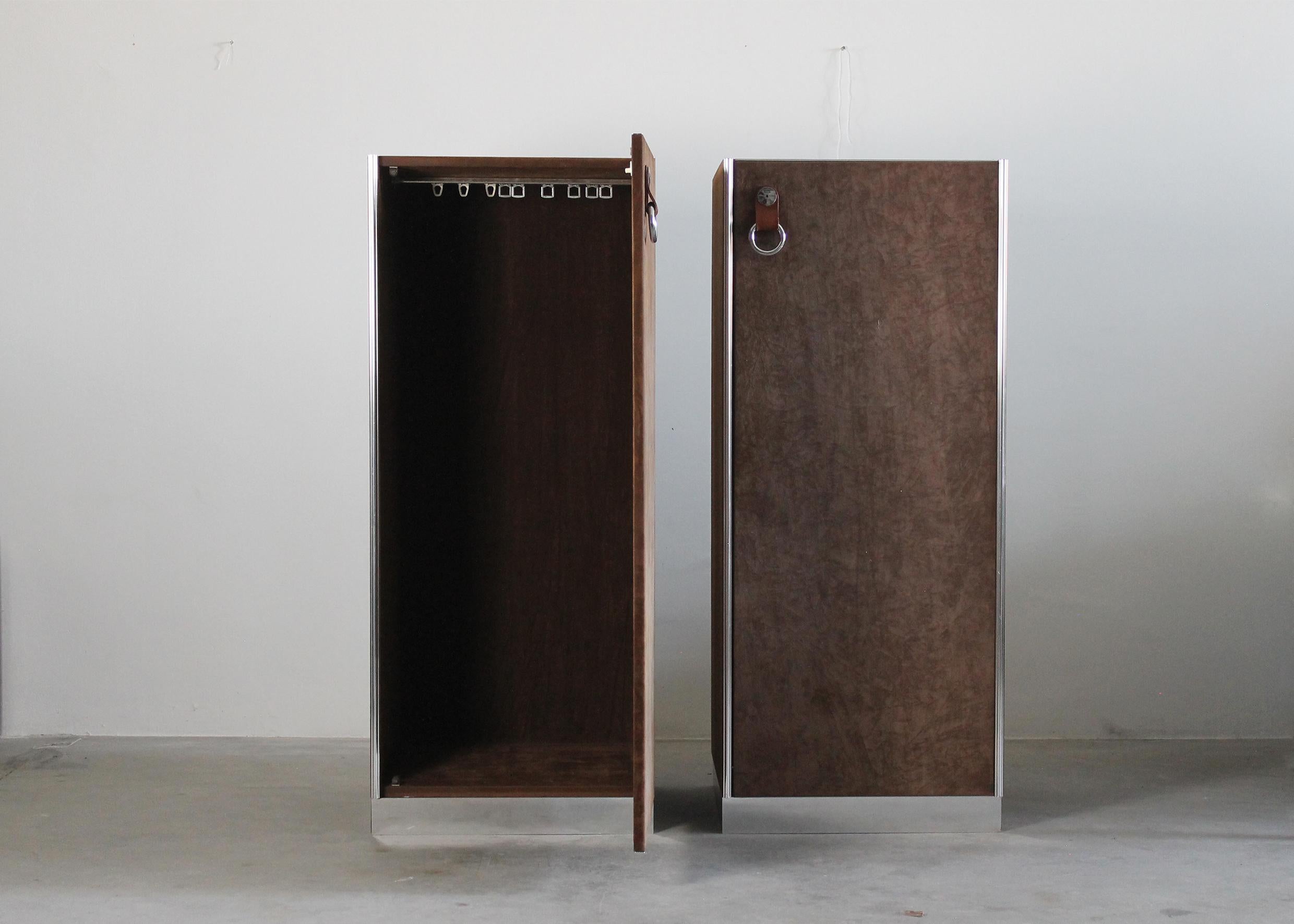Mid-Century Modern Guido Faleschini Set of Two Wardrobes in Brown Suede by I4Mariani 1960s Italy For Sale