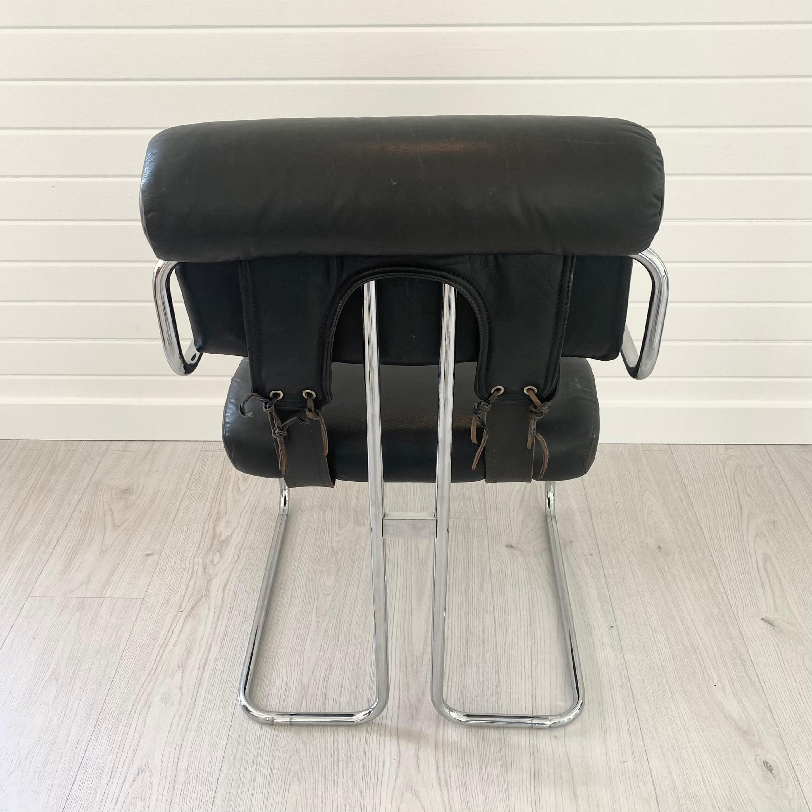 Late 20th Century Guido Faleschini Tucroma Chair in Black Leather, 1970s Italy