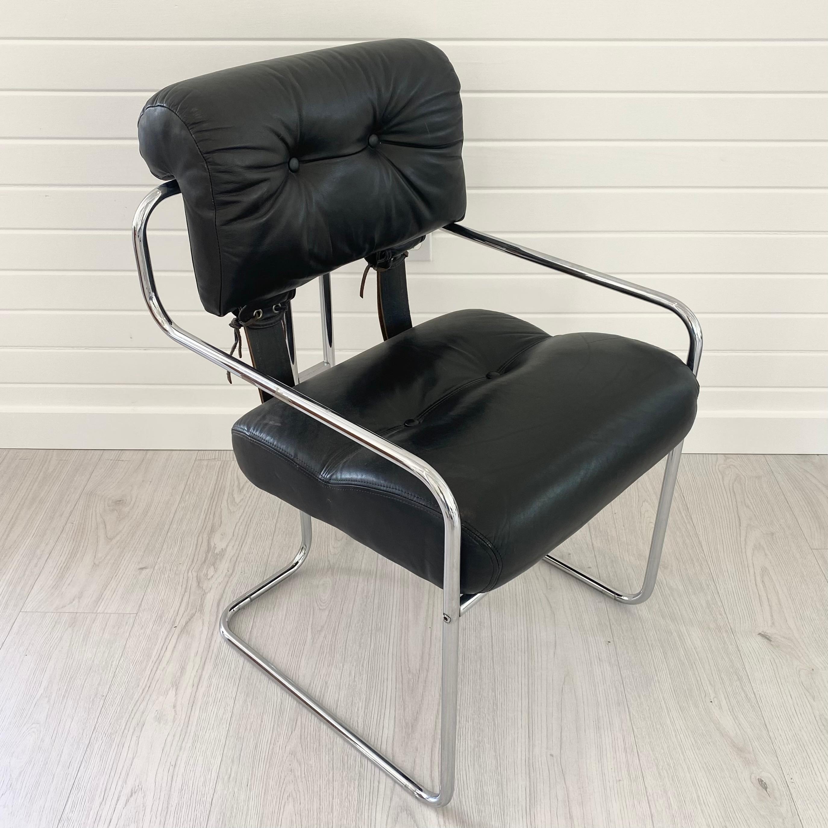 Guido Faleschini Tucroma Chair in Black Leather, 1970s Italy 2
