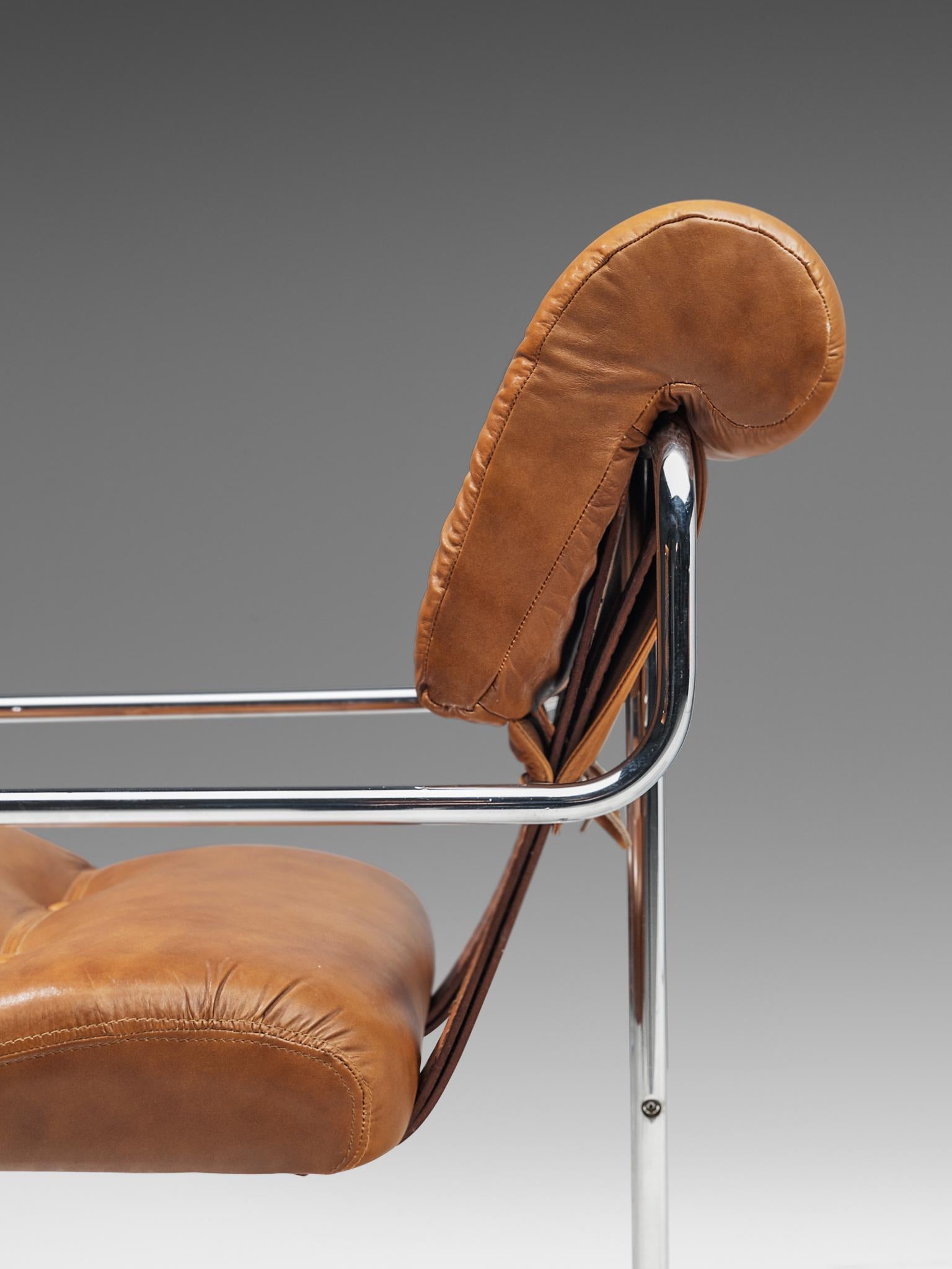 Metal Guido Faleschini 'Tucroma' Chairs in Cognac Leather