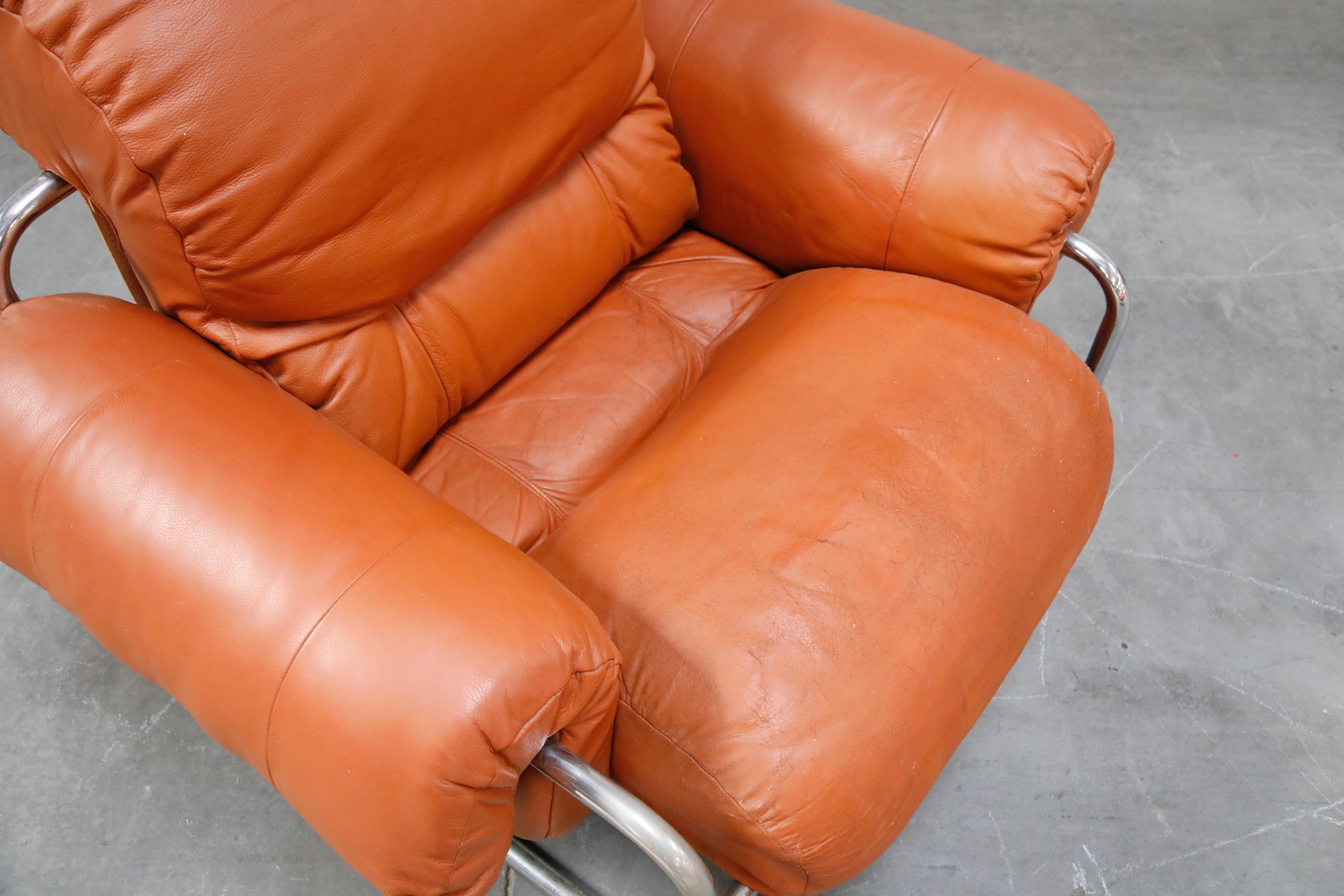 Guido Faleschini 'Tucroma' Lounge Chair and Ottoman in Distressed Cognac Leather 2