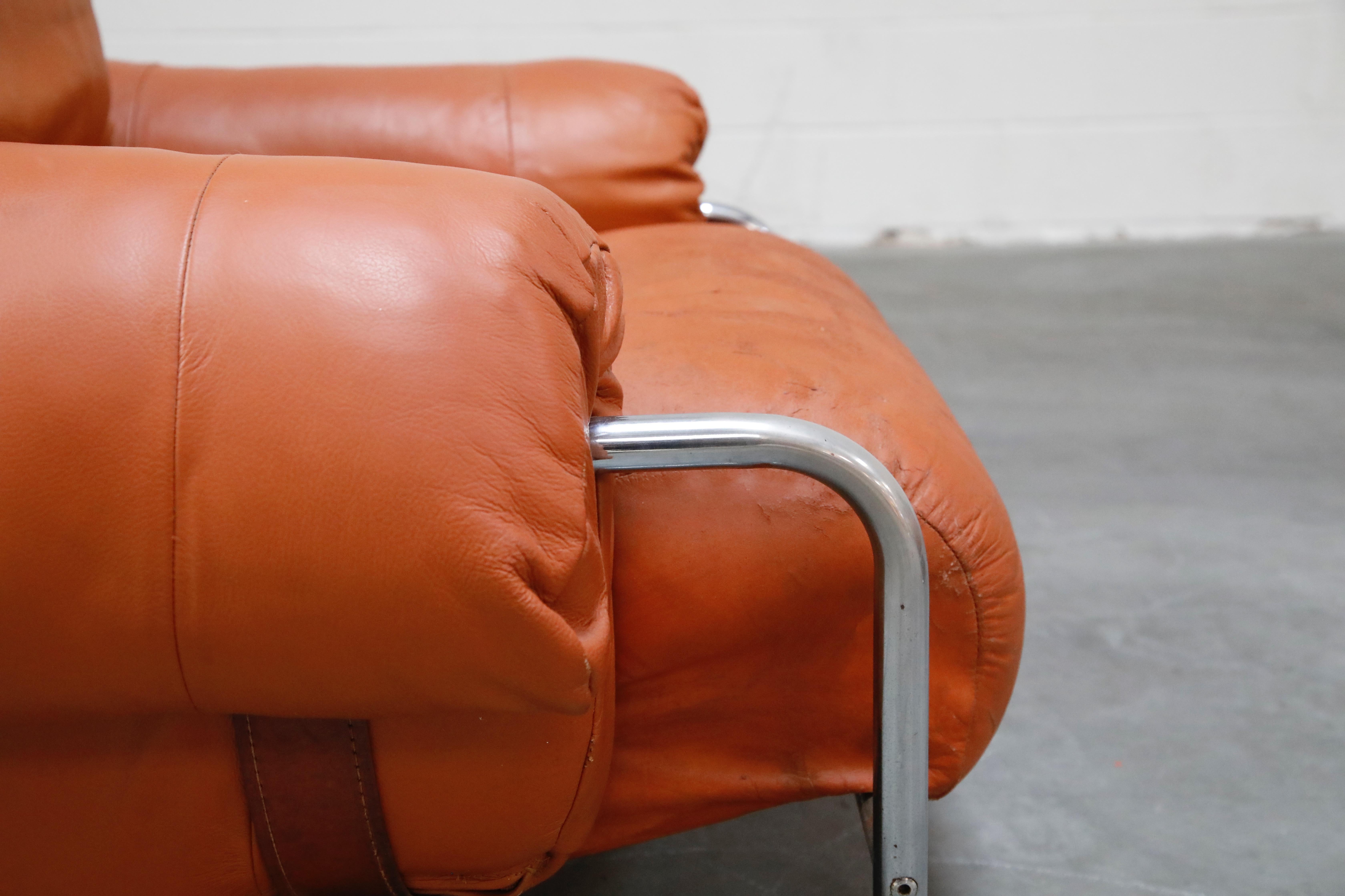 Guido Faleschini 'Tucroma' Lounge Chair and Ottoman in Distressed Cognac Leather 4