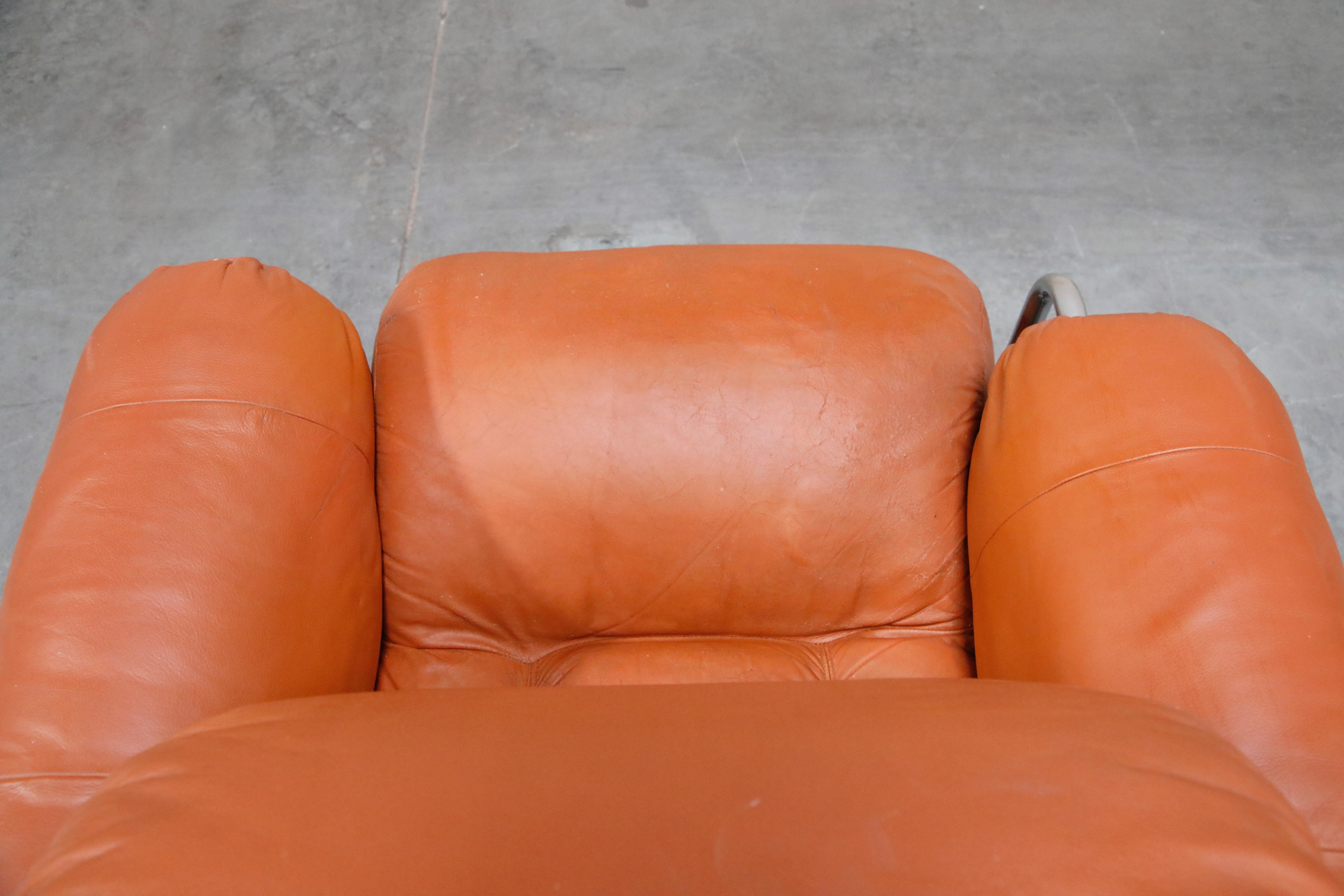 Guido Faleschini 'Tucroma' Lounge Chair and Ottoman in Distressed Cognac Leather 10