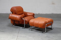 Guido Faleschini 'Tucroma' Lounge Chair and Ottoman in Distressed Cognac Leather