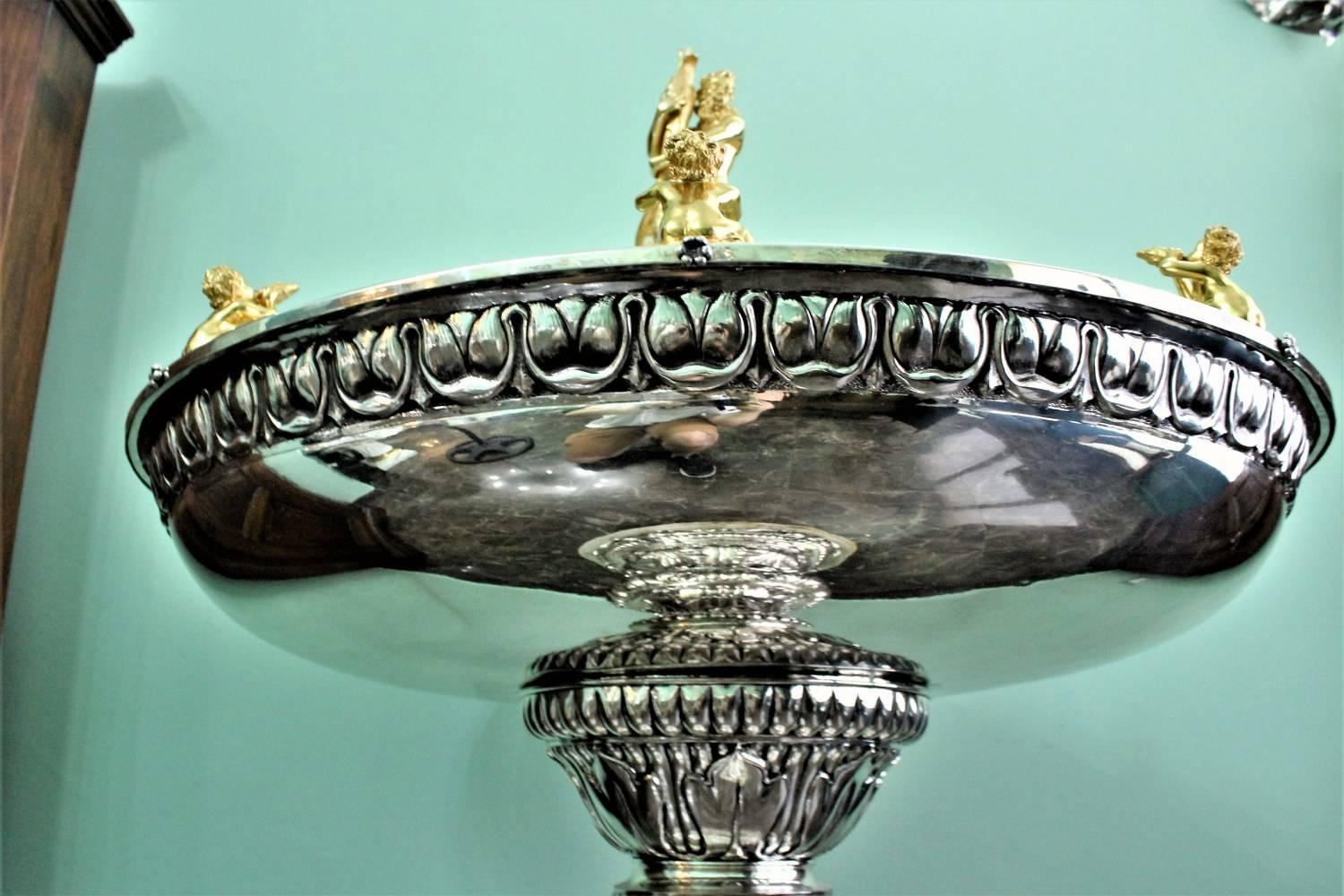 20th Century Silver and Marble Baroque Fountain, 1950s For Sale 5