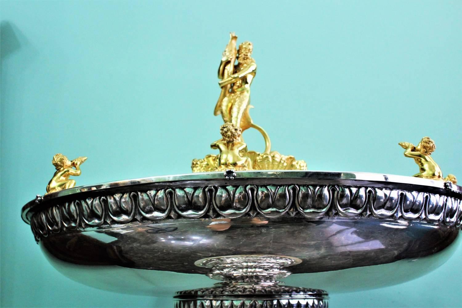 20th Century Silver and Marble Baroque Fountain, 1950s For Sale 13