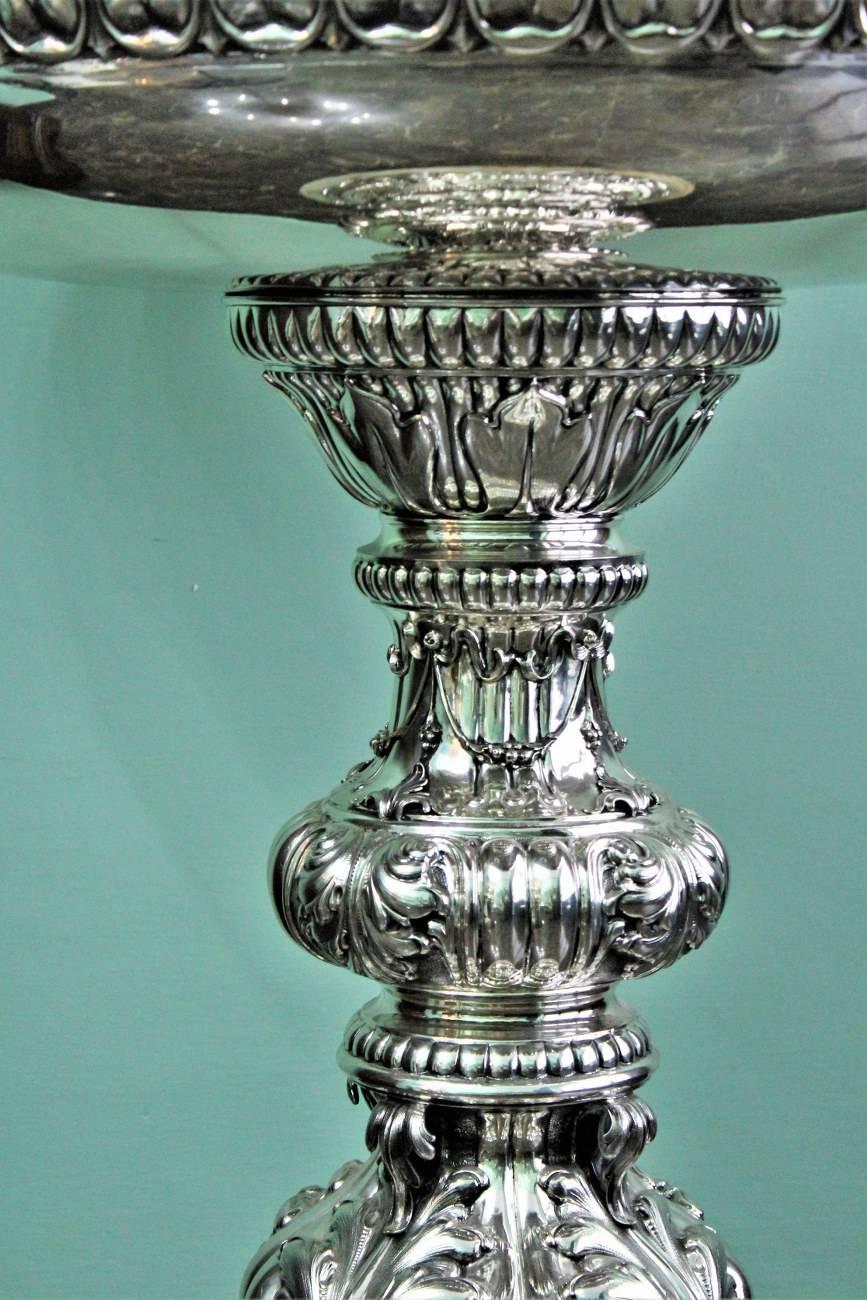Embossed 20th Century Silver and Marble Baroque Fountain, 1950s For Sale