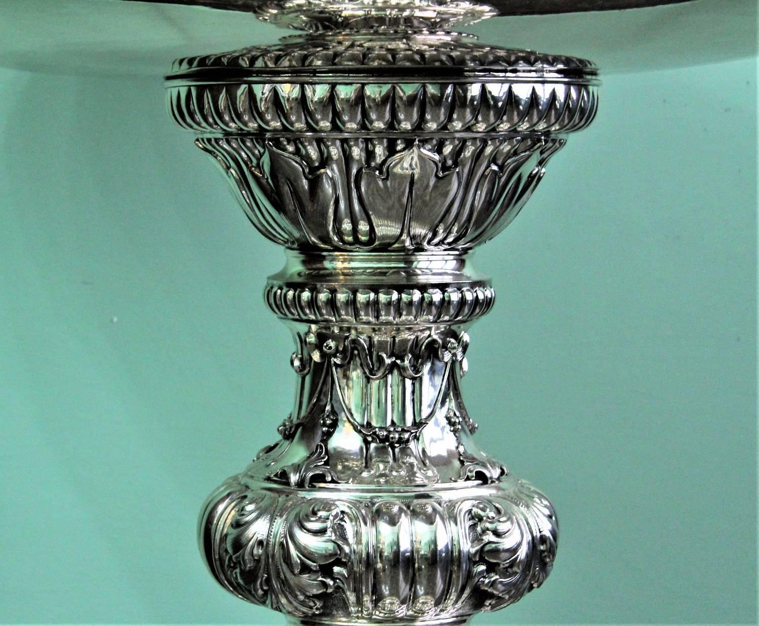 20th Century Silver and Marble Baroque Fountain, 1950s For Sale 1
