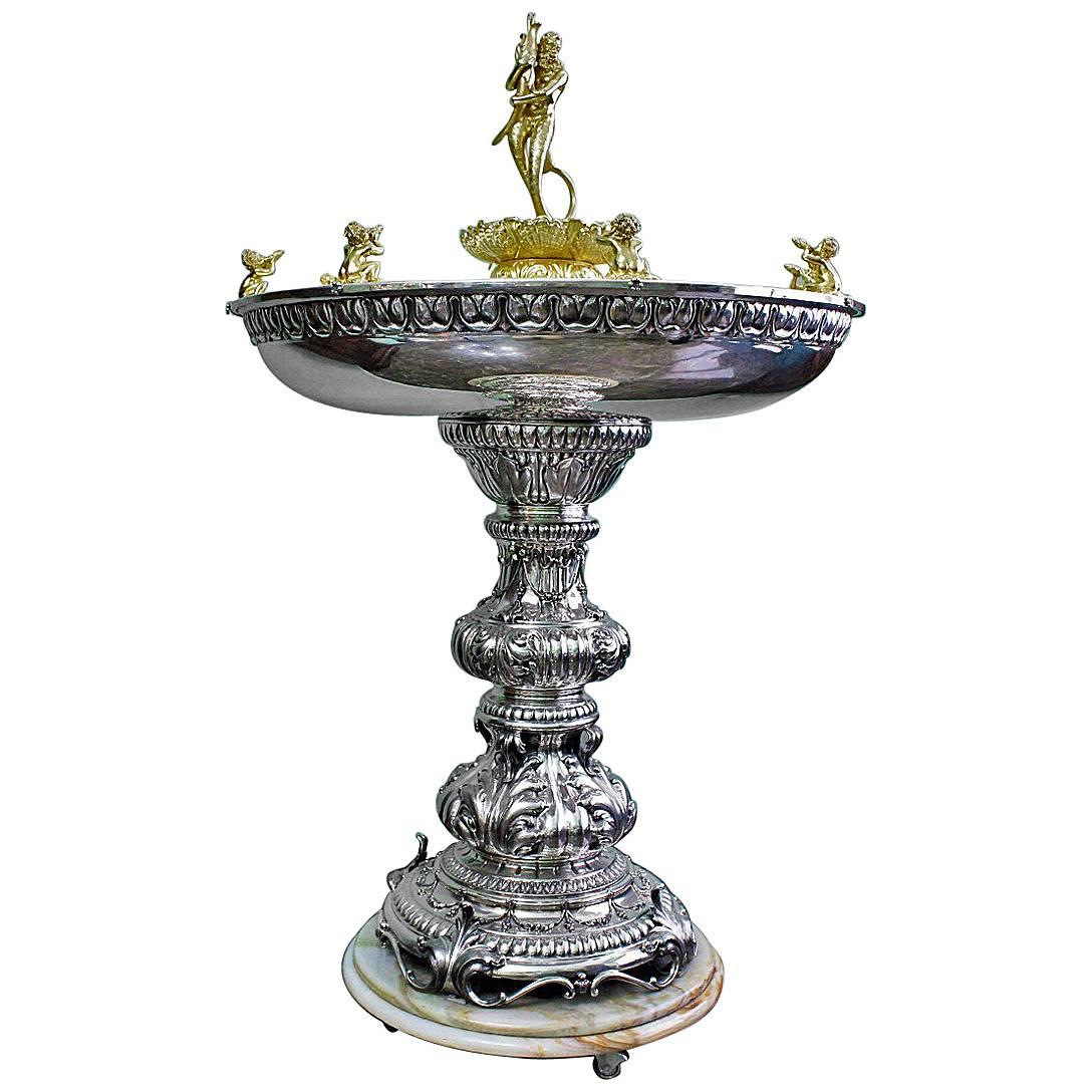 20th Century Silver and Marble Baroque Fountain, 1950s For Sale