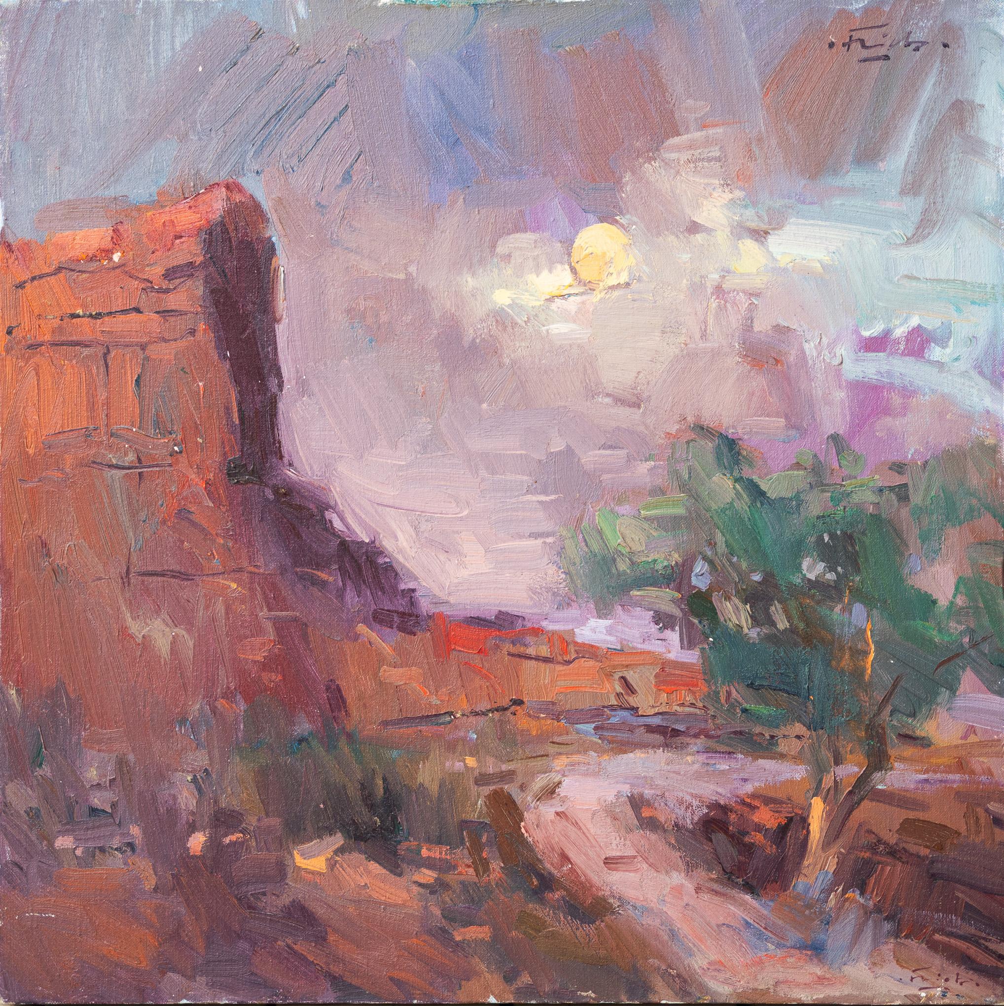 Landscape Painting Guido Frick - "La lune au-dessus de Monument Valley