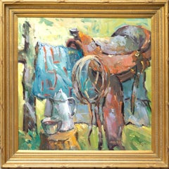 Time for a Cup, Western Oil on Canvas Still Life