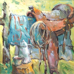 Time for a Cup, Western Oil on Canvas Still Life