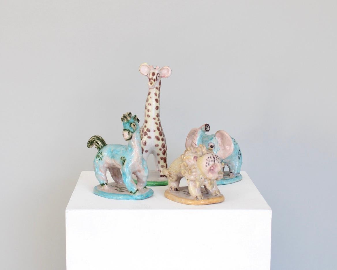 Set von vier italienischen Keramik-Tierskulpturen mit Tierfiguren aus Guido Gambone  (Moderne der Mitte des Jahrhunderts) im Angebot