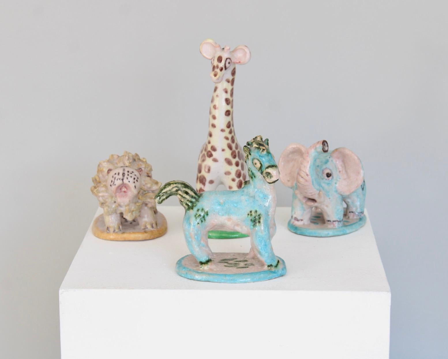 Guido Gambone Ceramic Animal Italian Sculptures Figurines Set of Four  In Good Condition For Sale In Chicago, IL