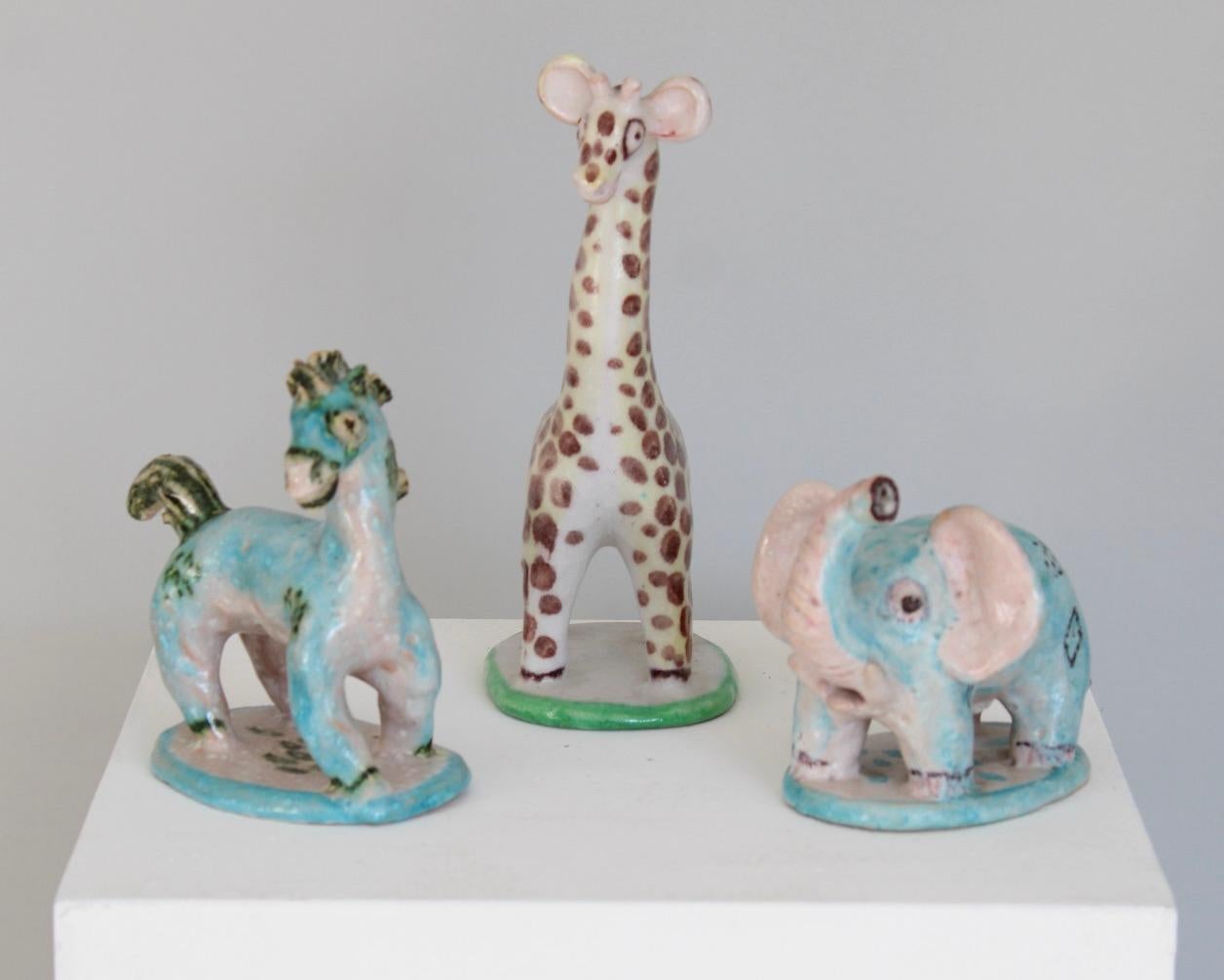 Set von vier italienischen Keramik-Tierskulpturen mit Tierfiguren aus Guido Gambone  im Angebot 1