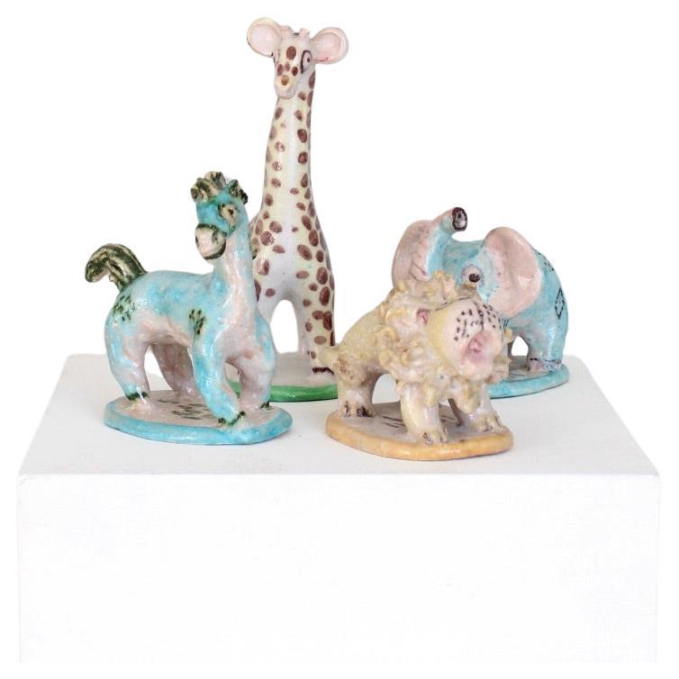Ensemble de quatre figurines italiennes sculptées en céramique - Animaux de Guido Gambone 