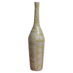 Vintage Guido Gambone Ceramic Bottle Vase in Chartreuse Geometric Decor 