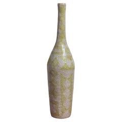 Guido Gambone Ceramic Bottle Vase in Chartreuse Geometric Decor