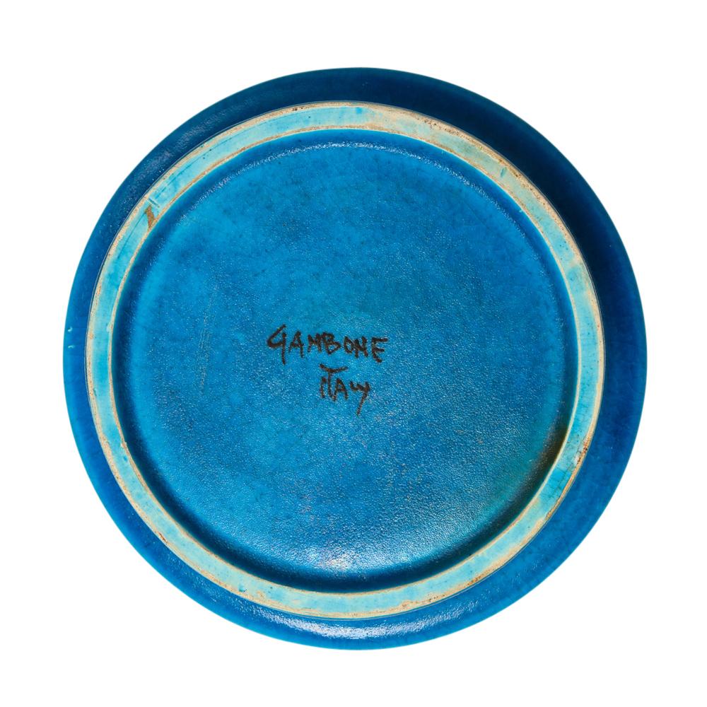 Bol Gambone, céramique, œil de bœuf, rayures bleues, signé en vente 2