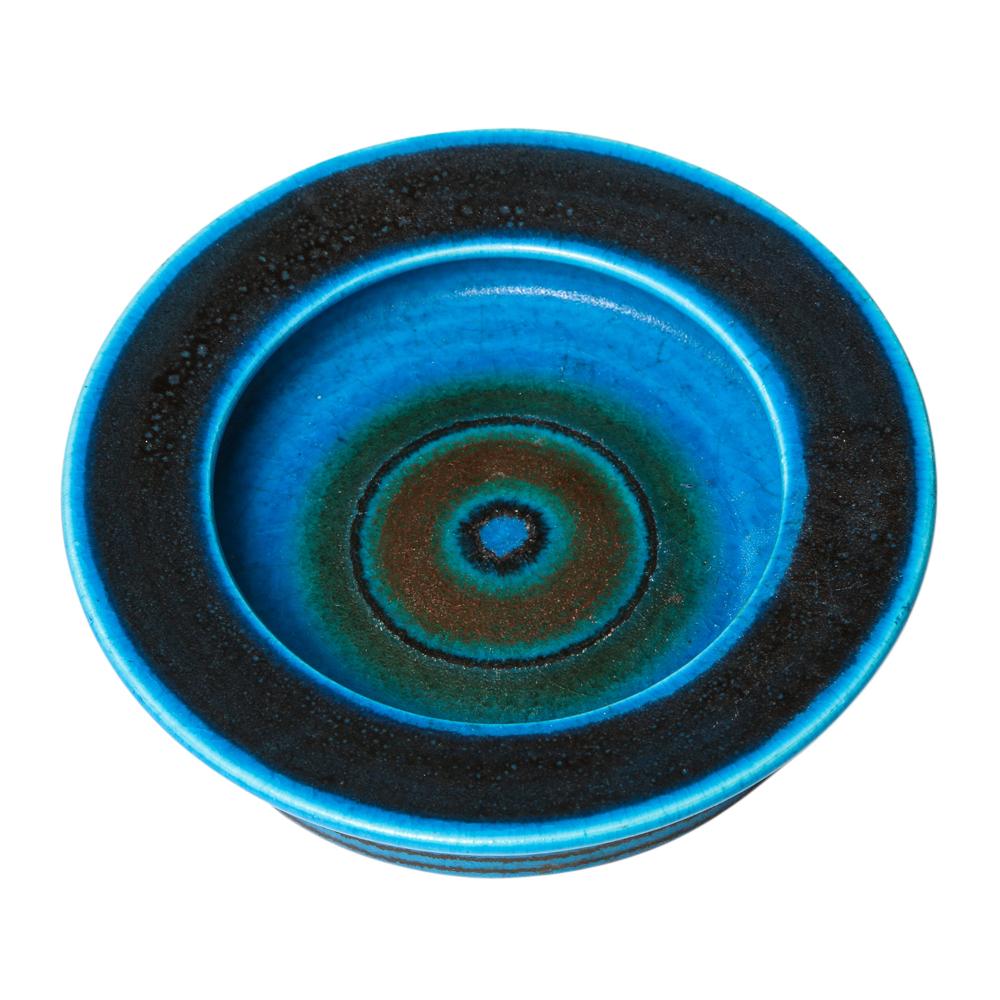 Glazed Bruno Gambone Bowl, Ceramic, Bullseye, Blue Stripes, Signed For Sale