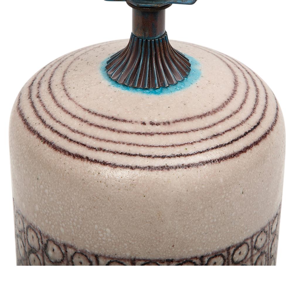 Guido Gambone Ceramic Lamp, Geometric, Purple, White, Turquoise Blue, Signed 2