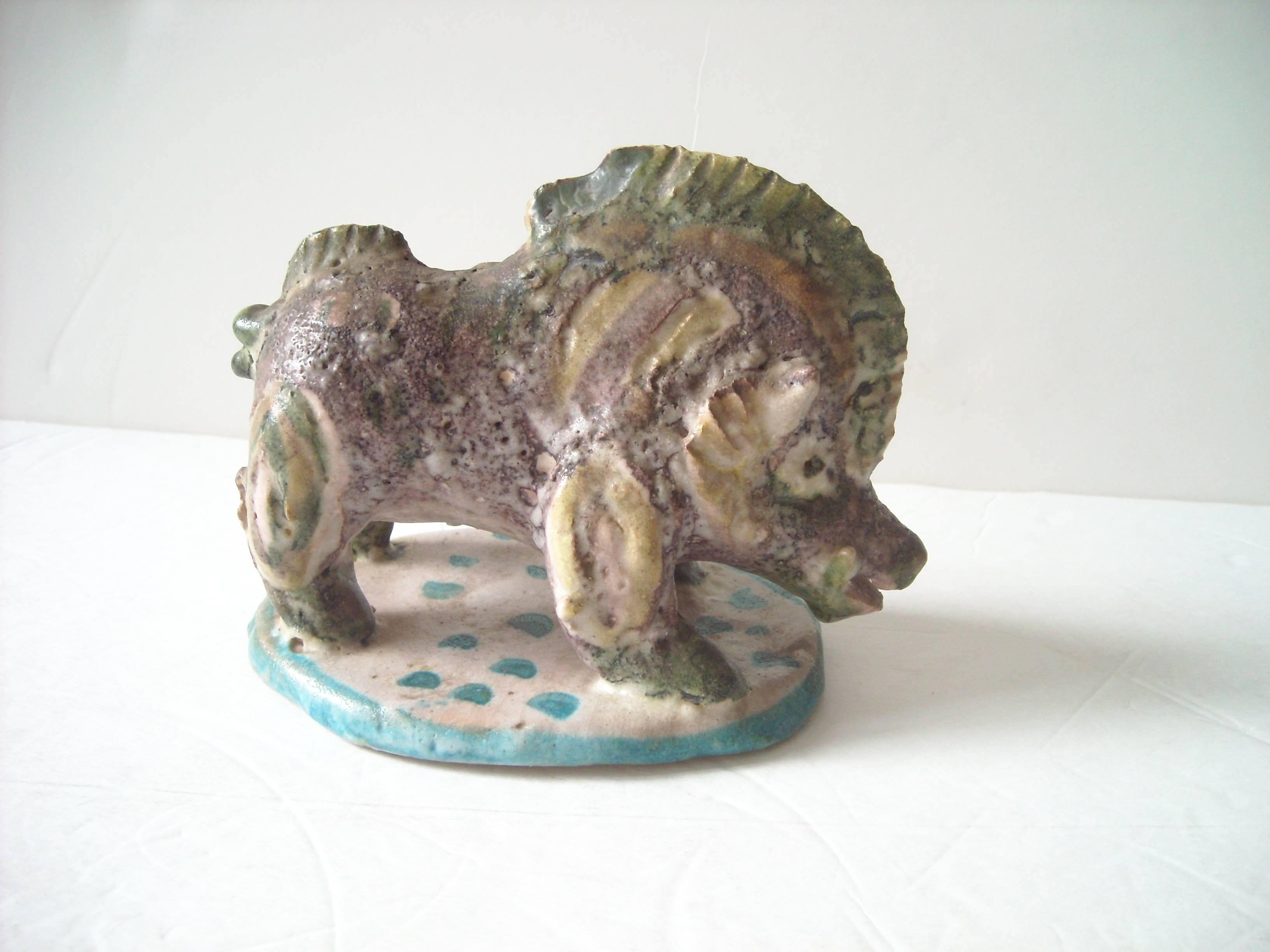 Modern Guido Gambone Ceramic/Pottery, Boar, Sculpture Stamped Signed Donkey Mark