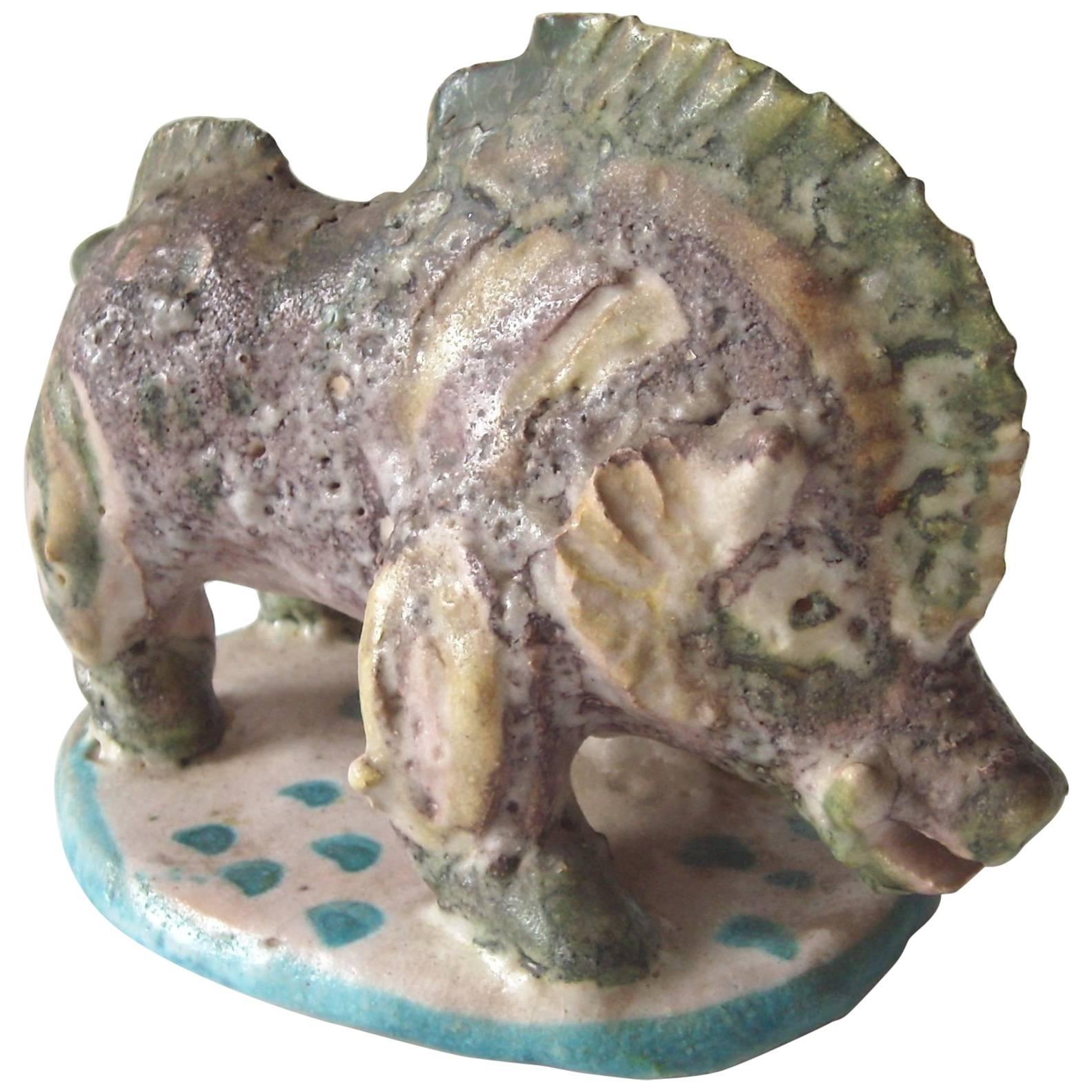 Guido Gambone Ceramic/Pottery, Boar, Sculpture Stamped Signed Donkey Mark