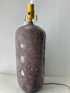 Guido Gambone Ceramic Pottery Table Lamp in Volcanic/Lava Glaze for "La Tirrena"