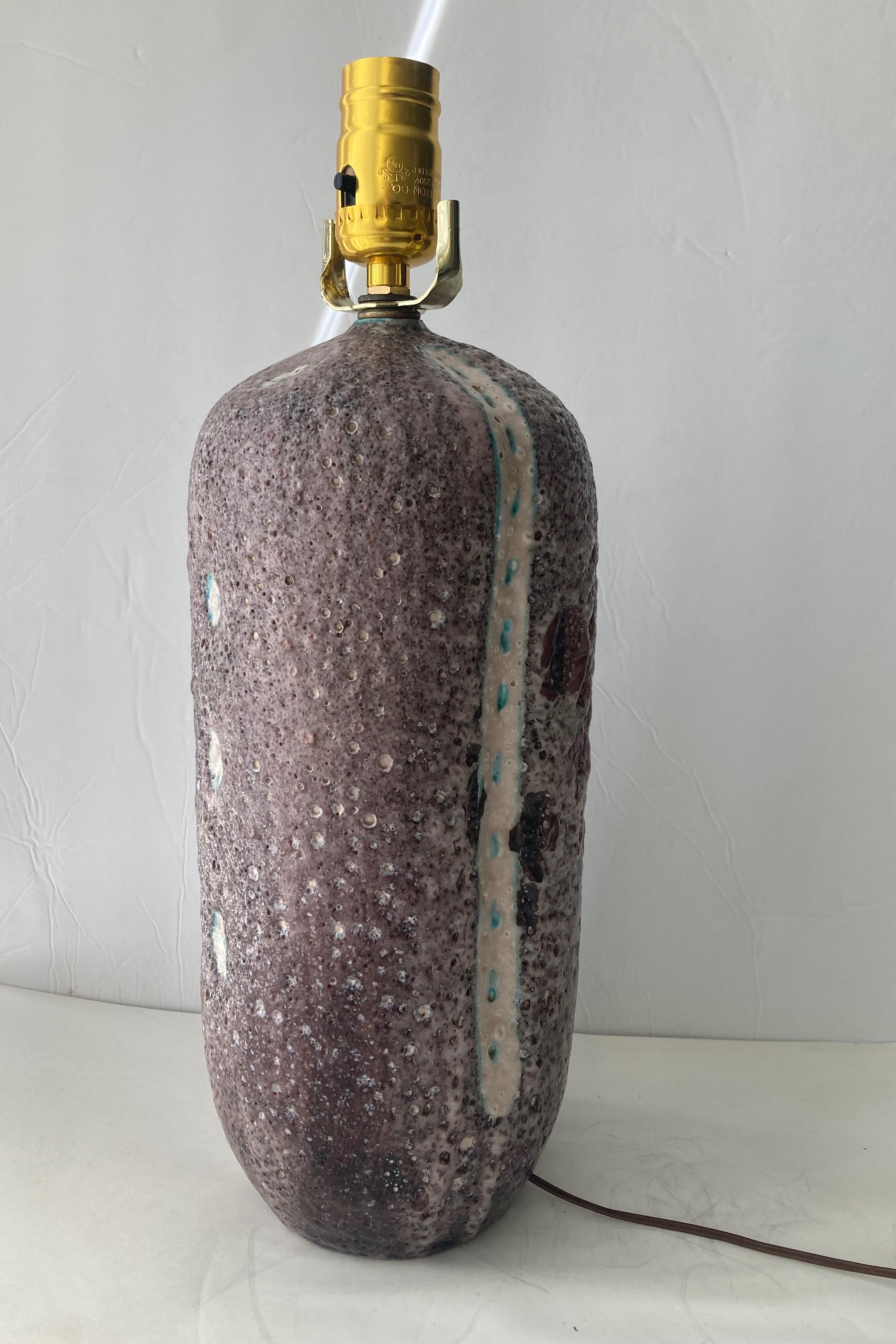Guido Gambone Ceramic Pottery Table Lamp in Volcanic/Lava Glaze for 