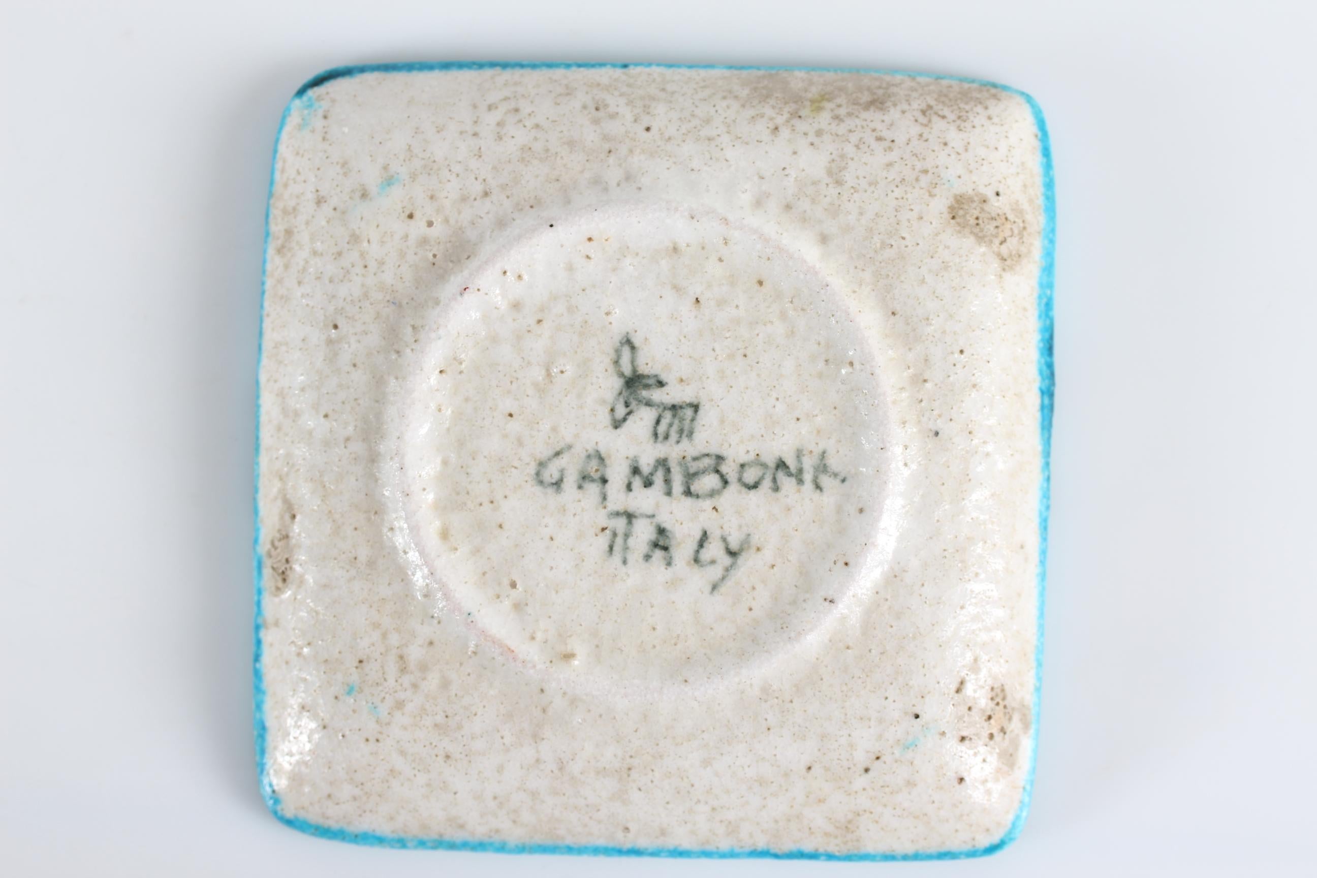 Guido Gambone Decorative Square Ceramic Tray Hand-Painted in Italy 1950s In Good Condition For Sale In Aarhus C, DK