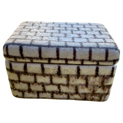 Guido Gambone Italian Modernist Foamy Glazed Ceramic Box with Grid Decoration