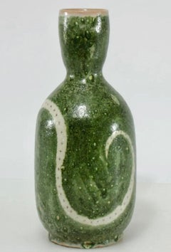 Guido Gambone Green Snake Vase, 1950s, Mid-Century Modern Ceramic Vessel, Italy