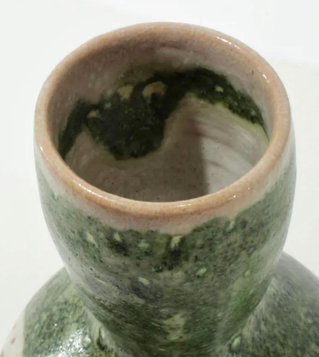 Mid-Century Modern Vase serpent vert de Guido Gambone, années 1950, Vase en céramique moderne du milieu du siècle, Italie en vente