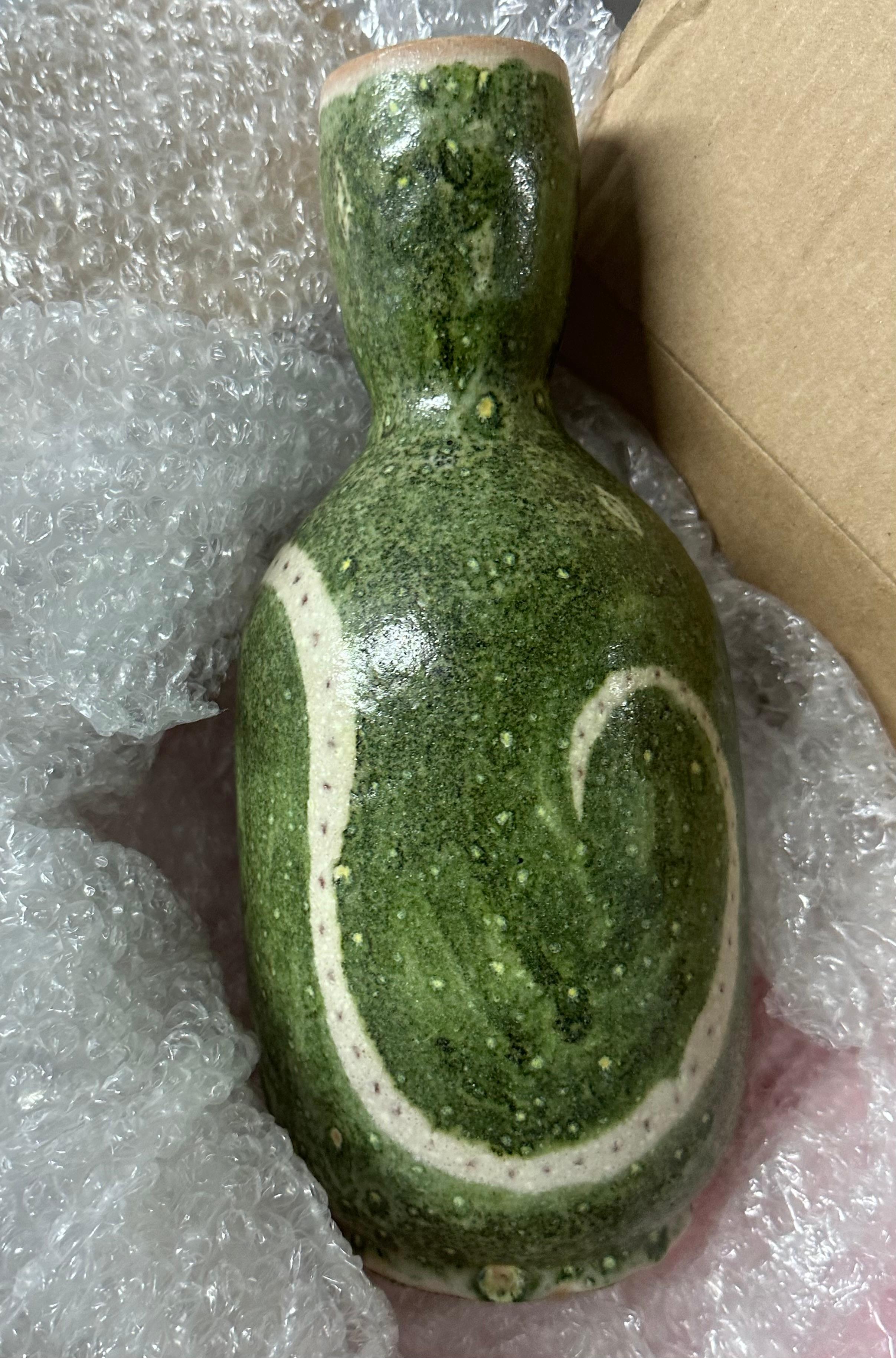 Guido Gambone Green Snake Vase, 1950s, Mid-Century Modern Ceramic Vessel, Italy For Sale 1