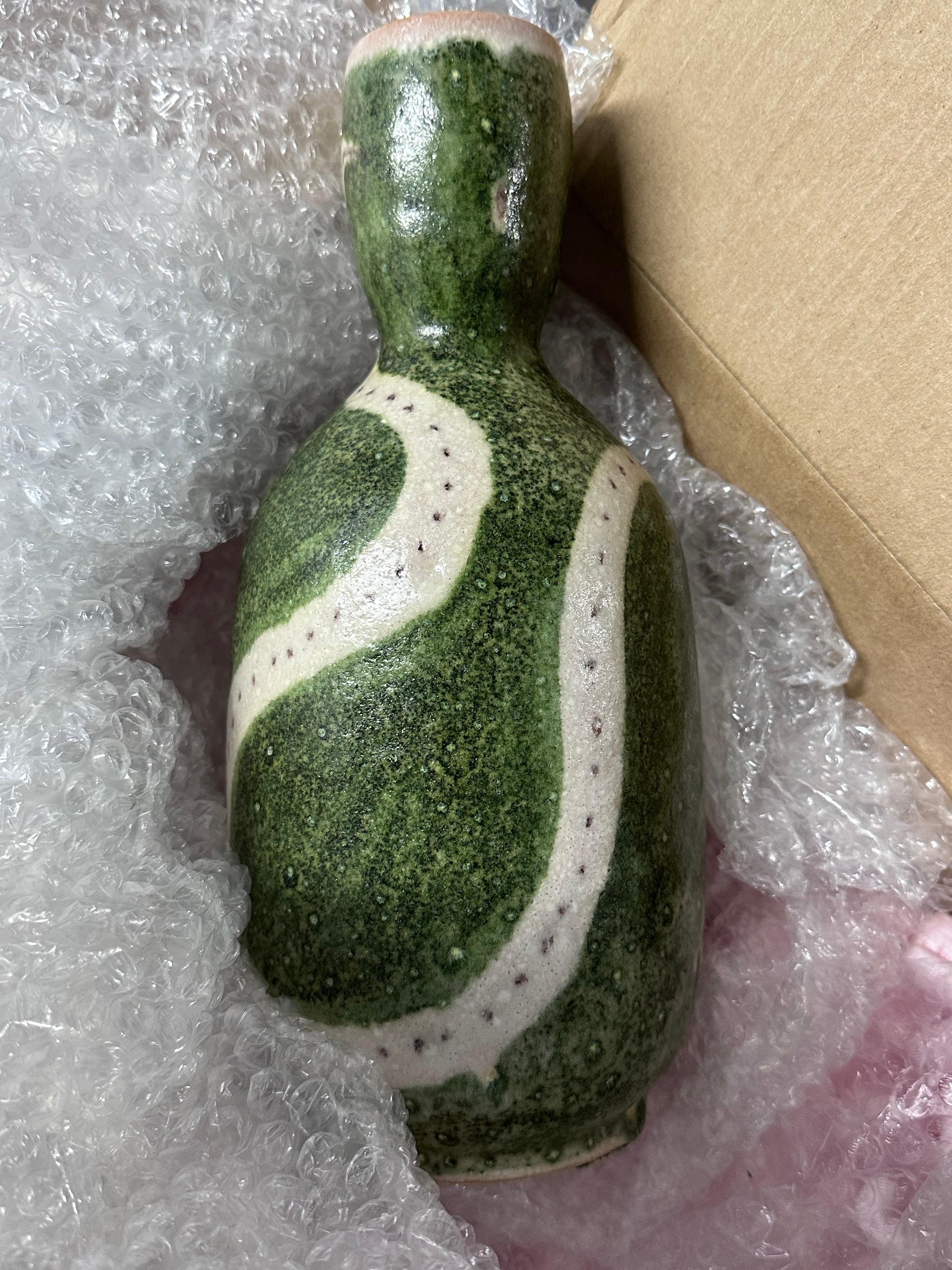 Guido Gambone Green Snake Vase, 1950s, Mid-Century Modern Ceramic Vessel, Italy For Sale 2