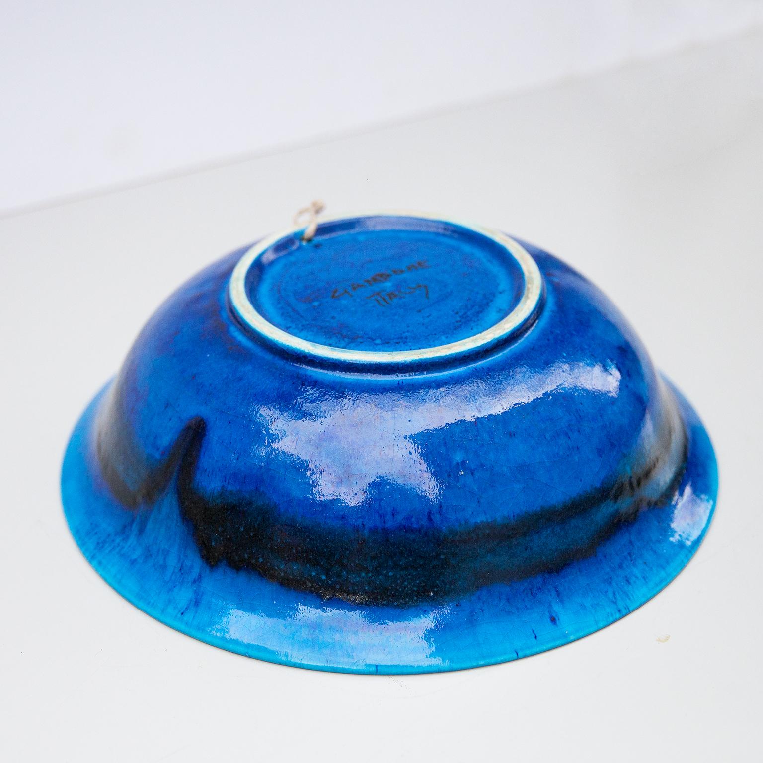 Céramique Guido Gambone grand bol en céramique bleue en vente