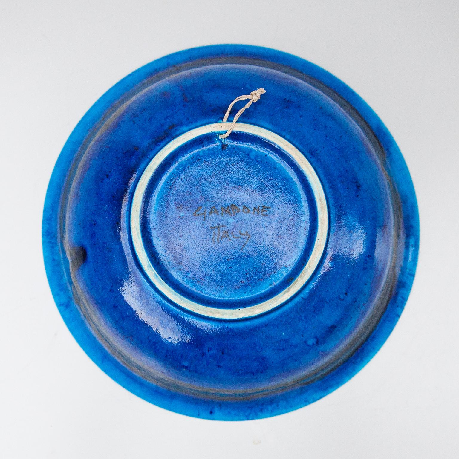 Guido Gambone grand bol en céramique bleue en vente 1