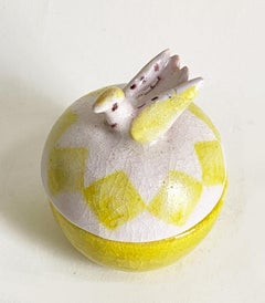 Guido Gambone Italian Ceramic Lidded Trinket Box with Bird Finial -- Donkey Mark
