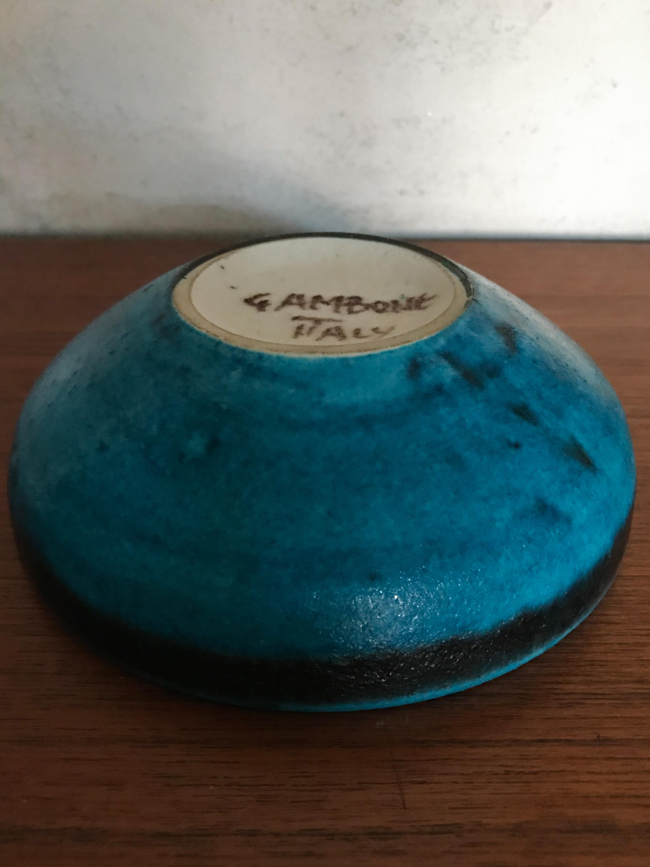 Mid-20th Century Guido Gambone Italian Mid-Century Modern Design Blue Ceramic Bowl, 1950s