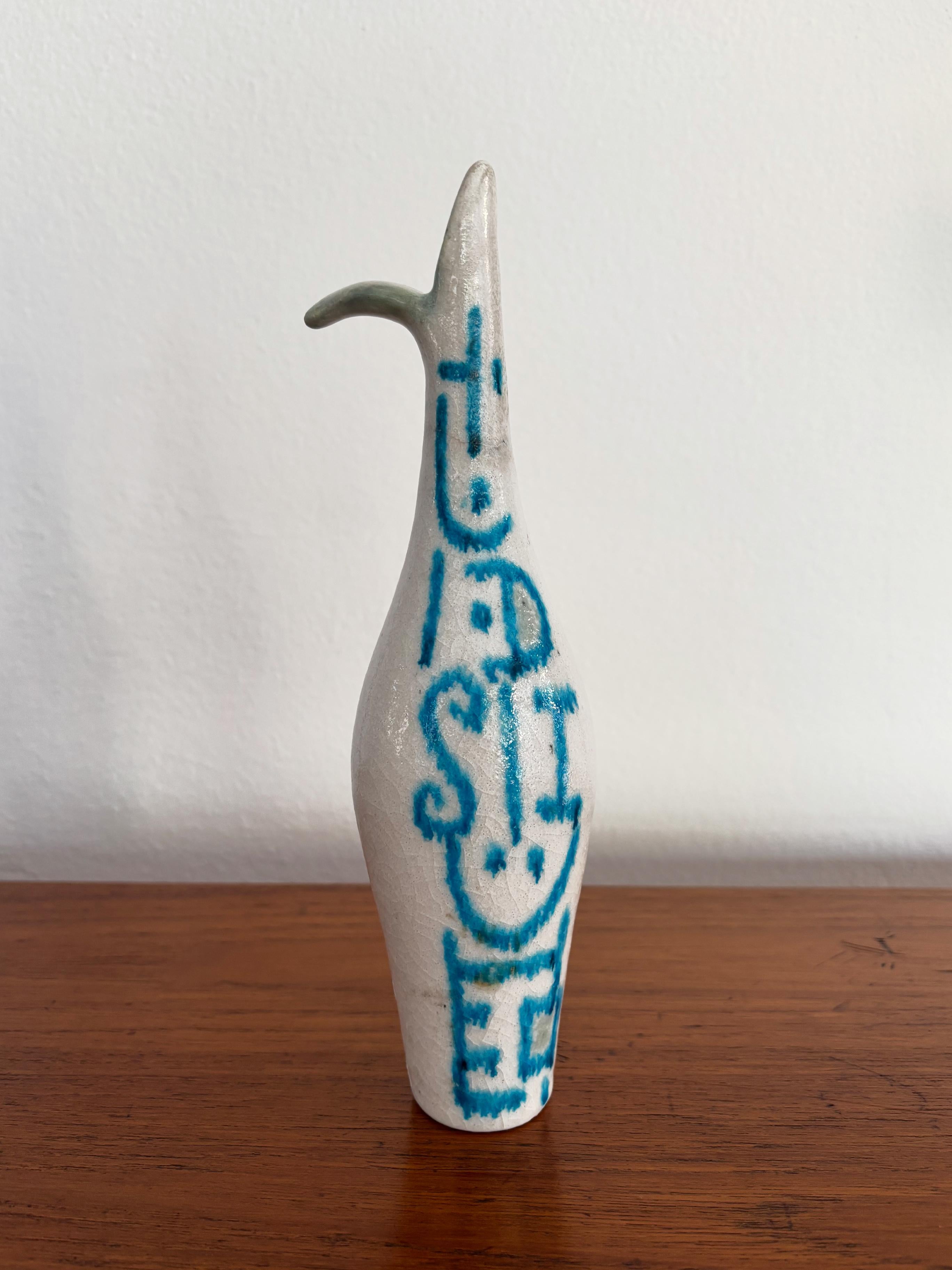 Italienische Vase aus Steingut mit abstraktem Dekor, entworfen und hergestellt von dem italienischen Künstler Guido Gambone mit Marke unter dem Sockel, Italien 1950er Jahre