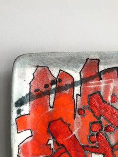 Guido Gambone Italian Wall Enameled Ceramic Tray Wall Decoration, 1950s