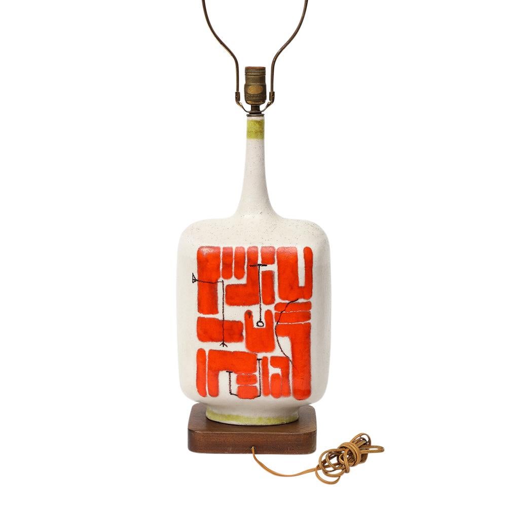 Guido Gambone Lamp, Ceramic, Abstract, Red, White, Chartreuse, Signed For Sale 5