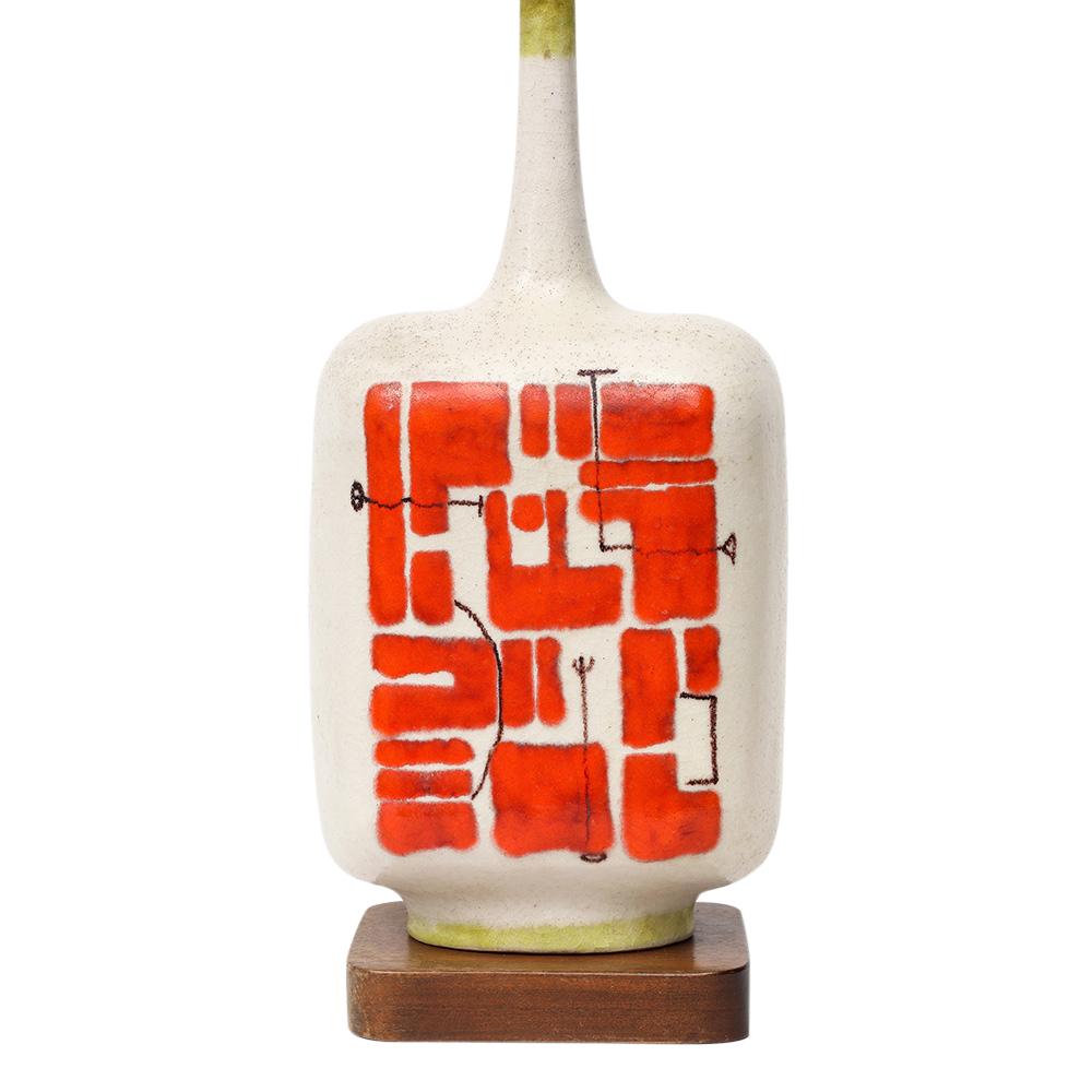 Italian Guido Gambone Lamp, Ceramic, Abstract, Red, White, Chartreuse, Signed For Sale