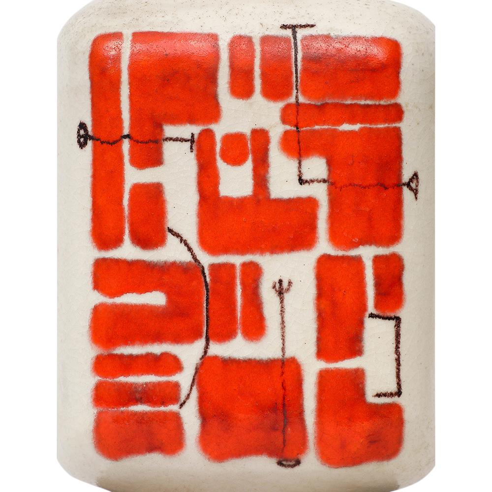 Glazed Guido Gambone Lamp, Ceramic, Abstract, Red, White, Chartreuse, Signed For Sale