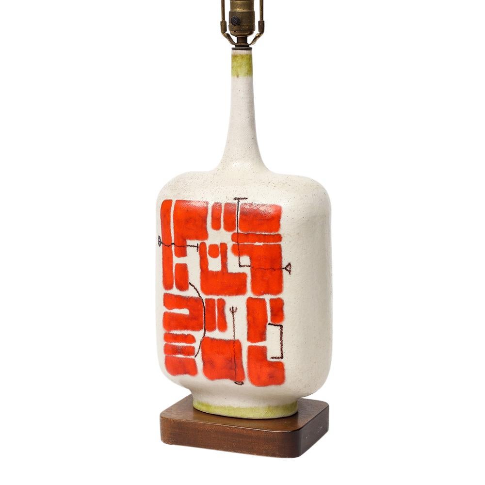 Guido Gambone Lamp, Ceramic, Abstract, Red, White, Chartreuse, Signed In Good Condition For Sale In New York, NY