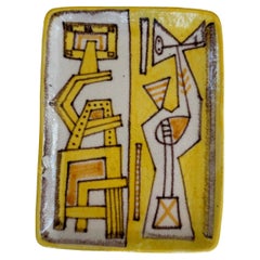 Tazza decorativa grande in ceramica Guido Gambone o Videopoche anni '50